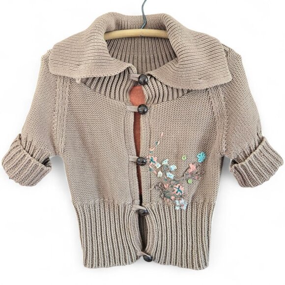 Free People Sweaters - Free People Womens Knit Cardigan Embroidered Floral Beige & Coral Lined Size M